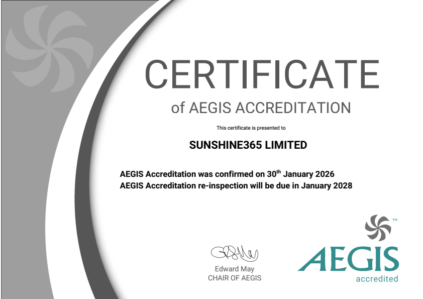 Sunshine365 AEGIS Certificate 2026